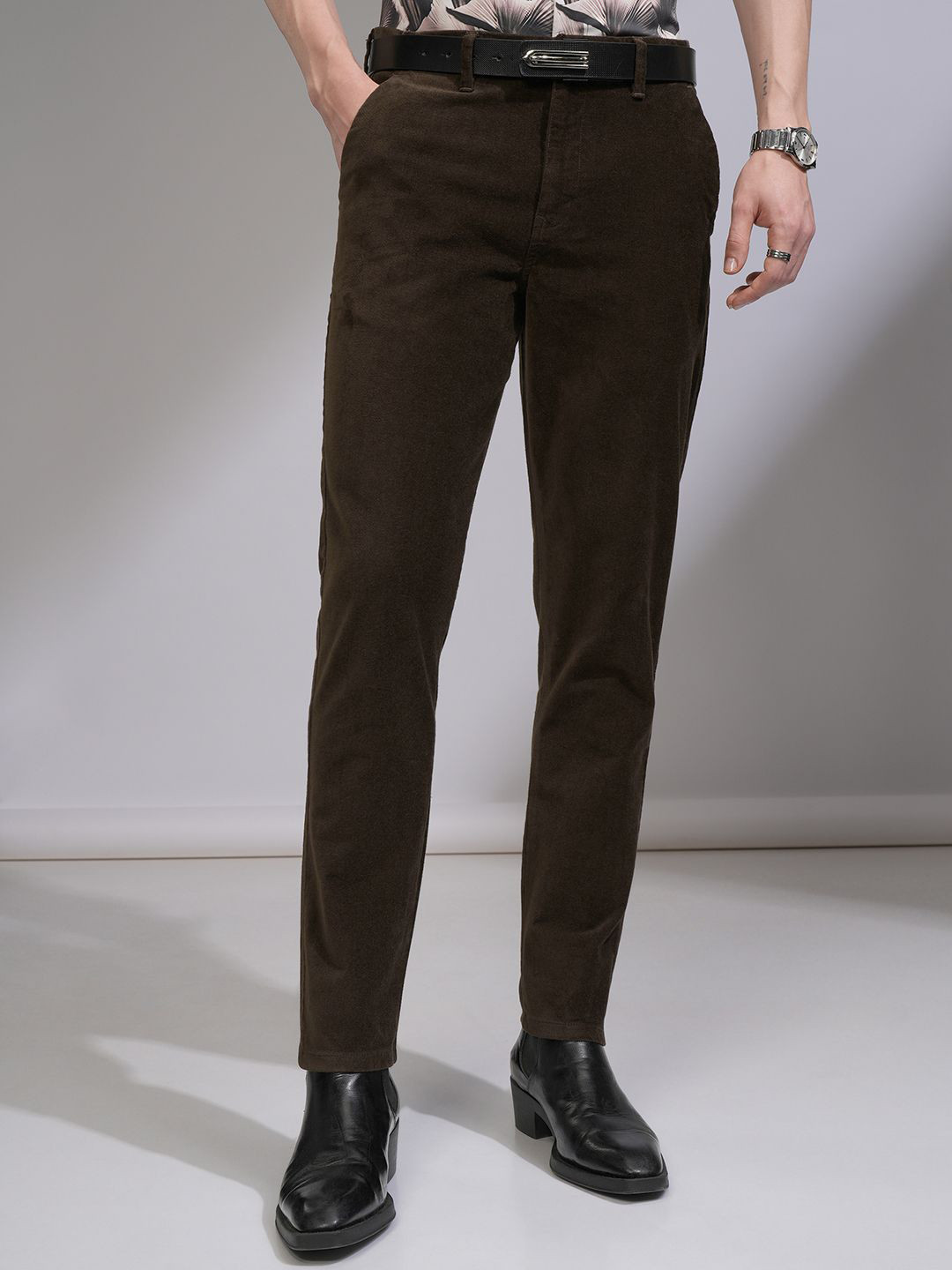 HIGHLANDER Men Cee Corduroy Textured Smart Slim Fit Pant