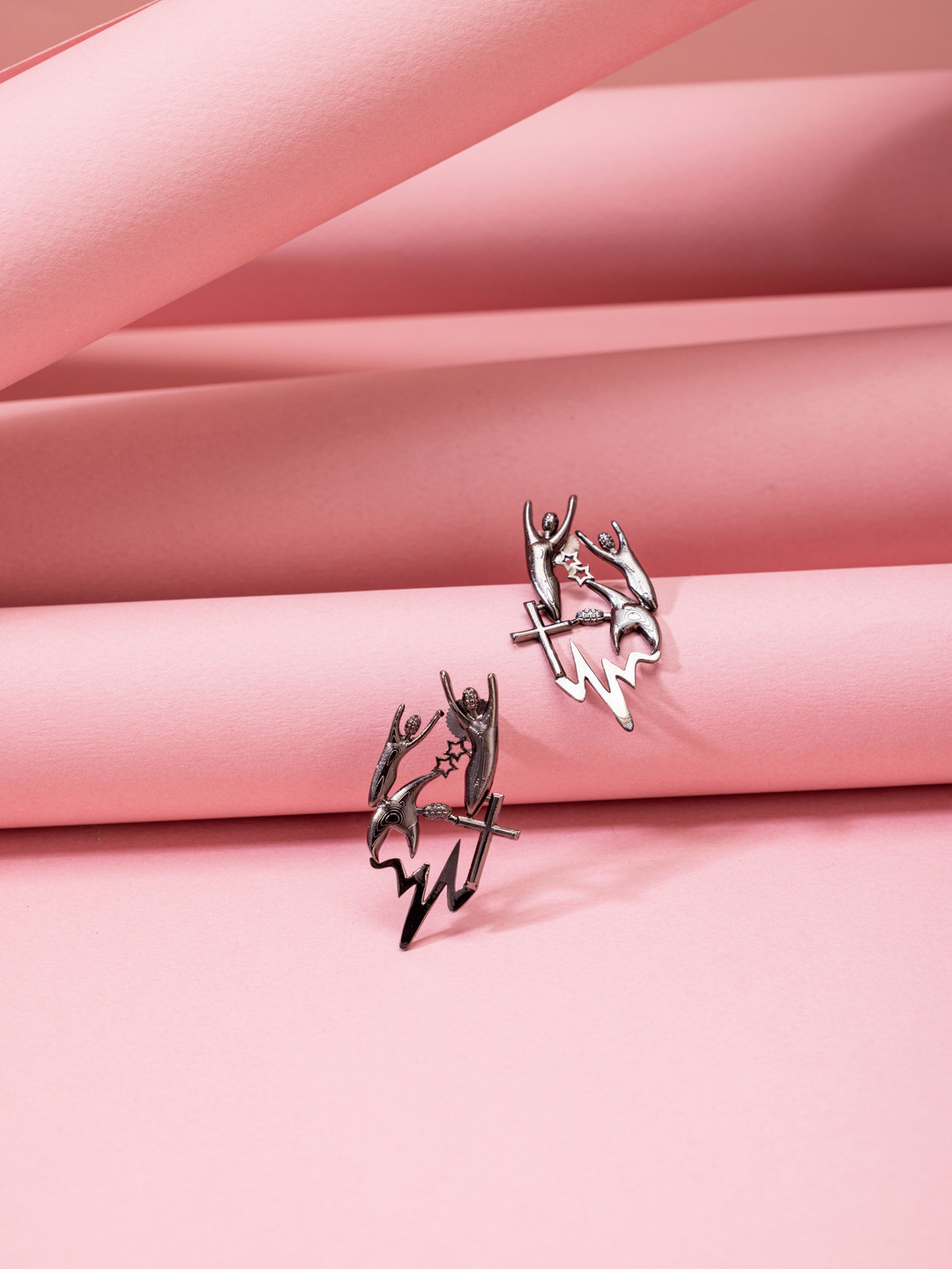 GAURISH BESPOKE JEWELLERY Silver-Plated Zircon Stones Studded Contemporary Studs