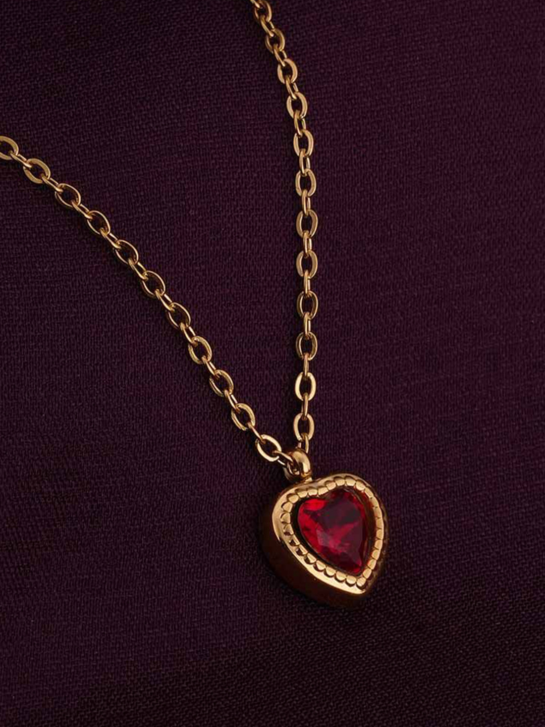 PALMONAS 18K Gold-Plated Emerald Heart Shaped Stainless Steel Pendant With Chain