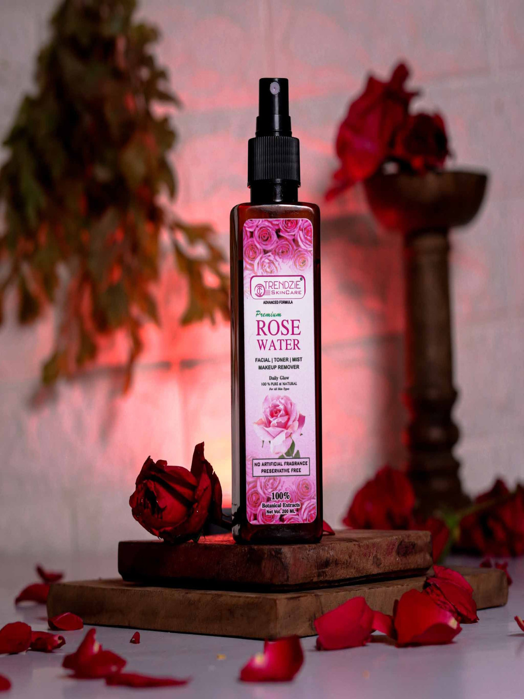 TRENDZIE SKIN CARE Premium Rose Water For Facial, Toner, Mist Makeup Remover - 200 ml