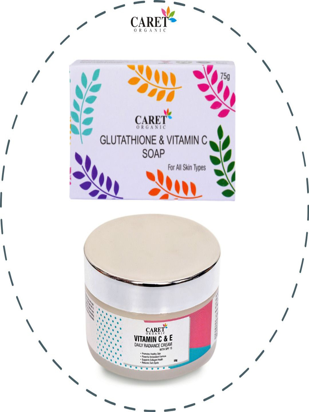 CARET ORGANIC Set Of 2 Glutathione & Vitamin C Soap & Vitamin C Daily Radiance Cream