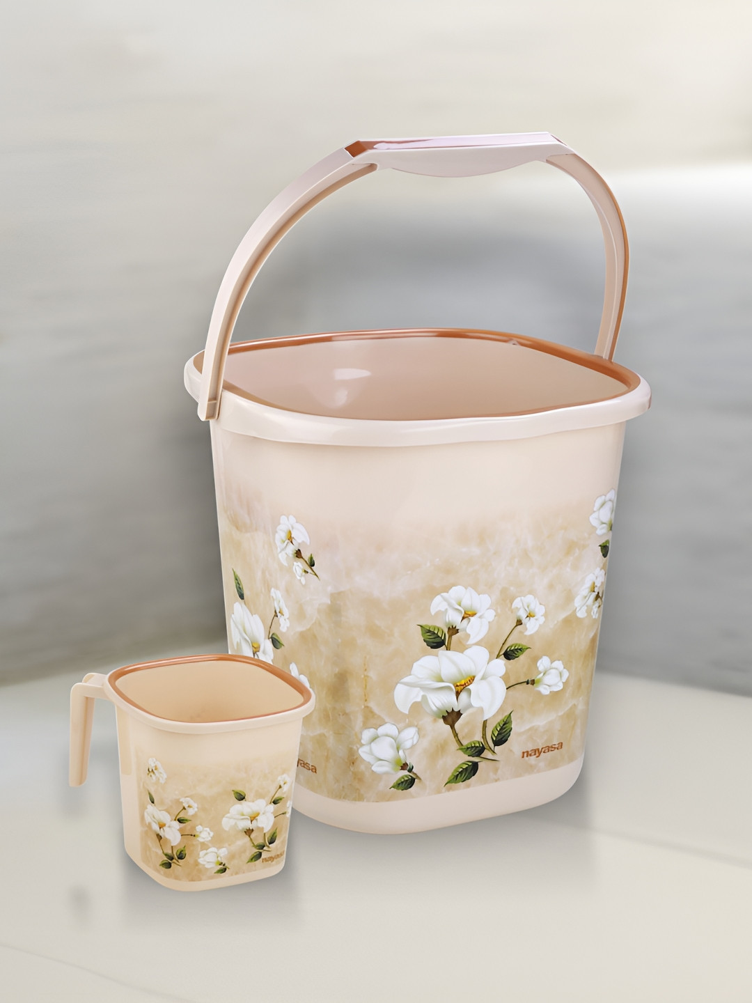 Nayasa Ring Marble 2 Pieces Brown Bucket 25 L & Mug 1.5 L