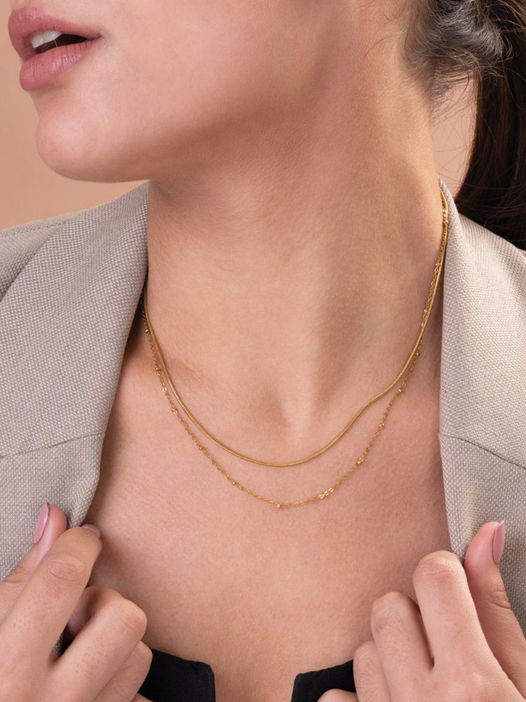 PALMONAS 18k Gold-Plated Double Layered Stainless Steel Choker Chain