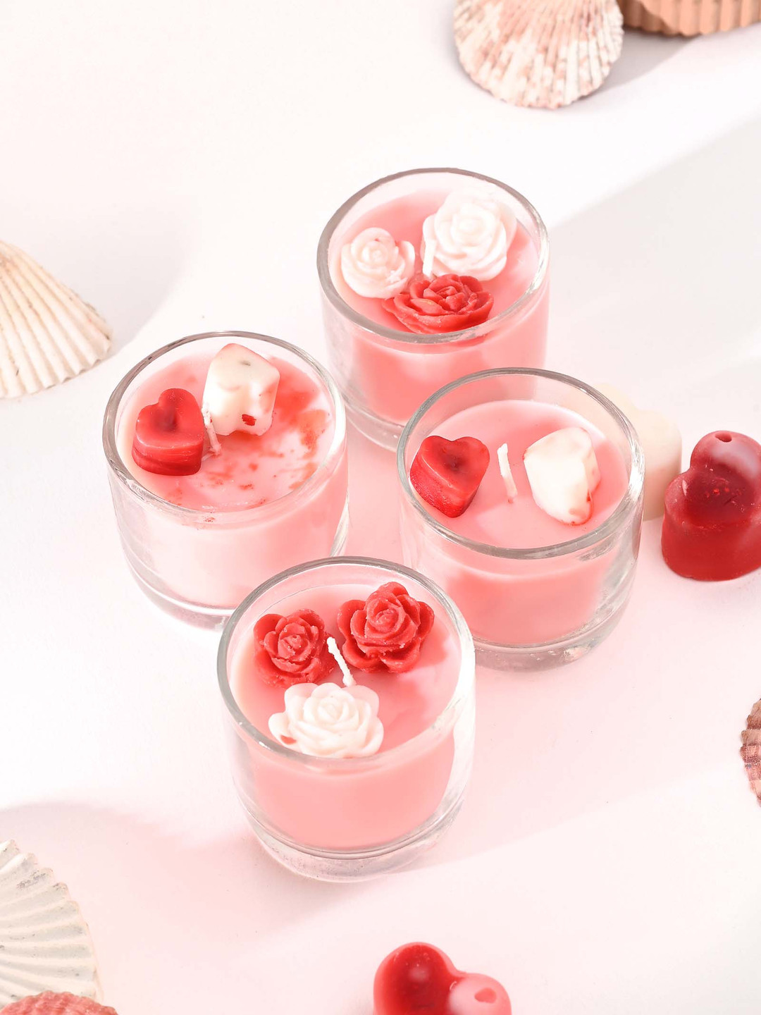 ANWYN Soy Wax 4Pcs Scented 1 Wick Rose Oil Solid Geometric Regular Jar Candles