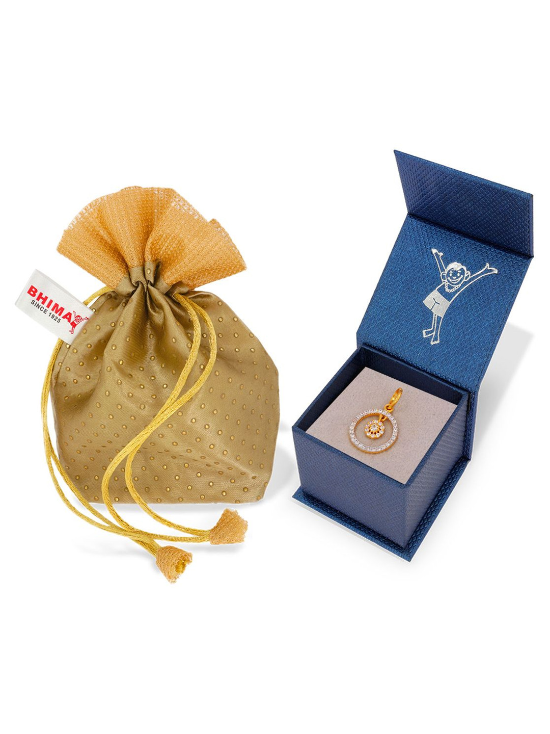 BHIMA Women 22 Kt BIS Hallmark 916 Purity Hanging Flower Stone Studded Pendant