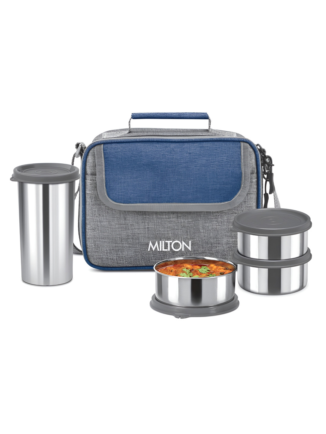 Milton Daily Meal Lunch Box Blue Stainless Steel 3 Pcs Container 300ml Tumbler 400ml & Bag