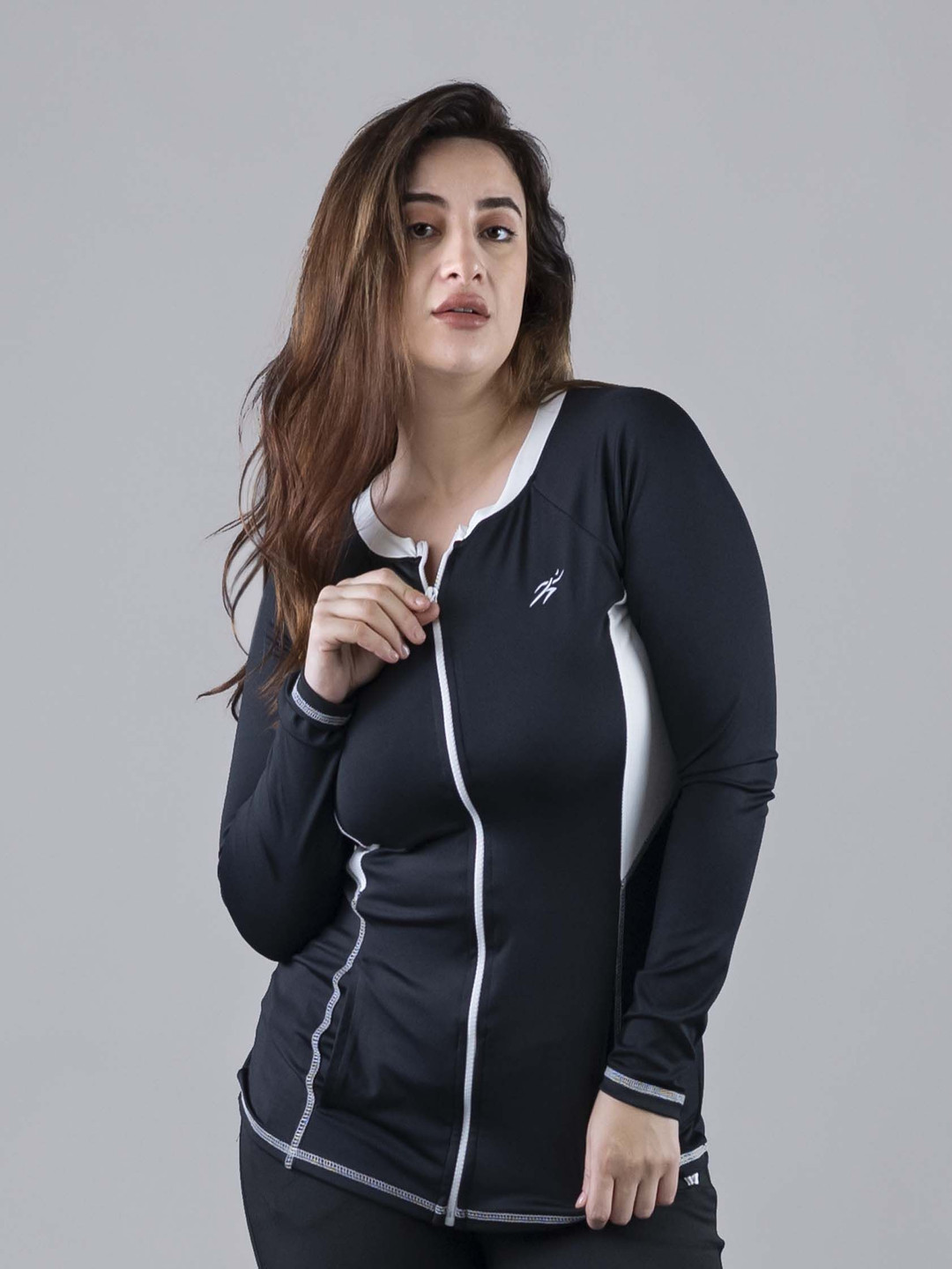 Keepfit Women 2 Piece Long Sleeved Zippered Padded Rashguard Plus Size Swimset