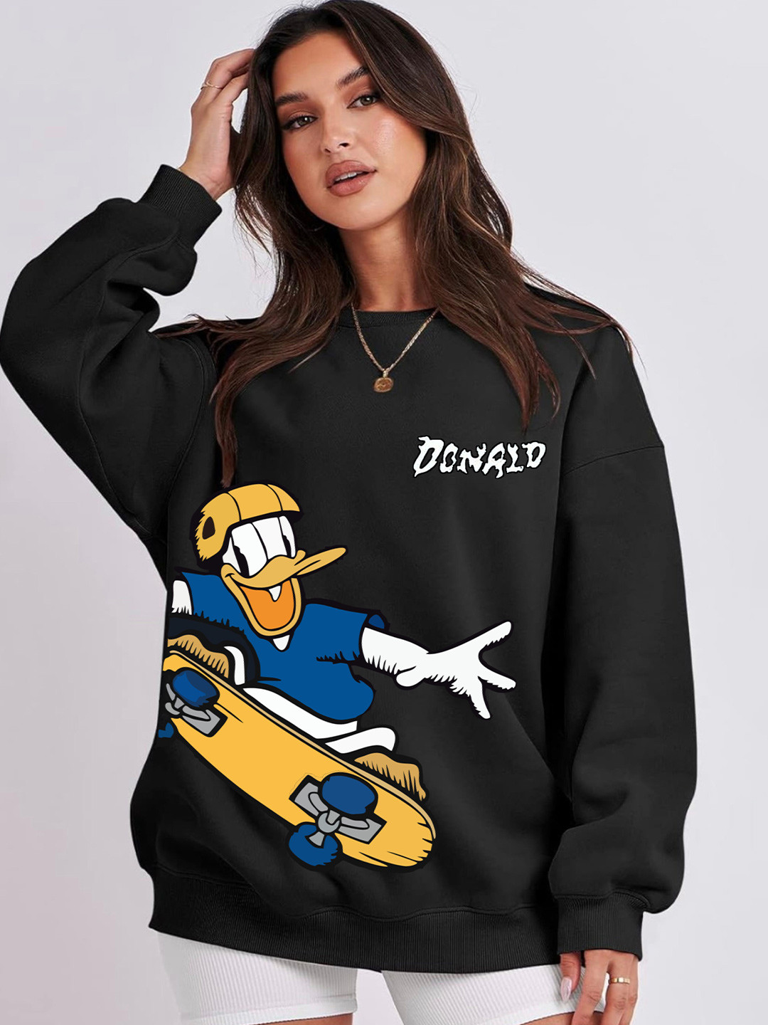 RAYACLOSET Women Printed Oversize Sweatshirt