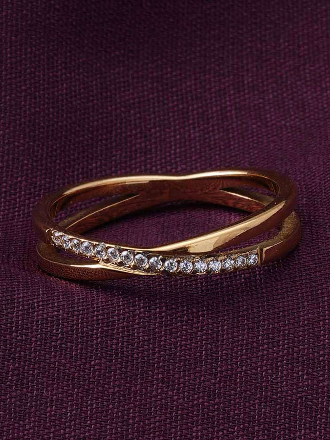 PALMONAS 18KT Gold Plated Criss Cross Ring For Women Waterproof & Anti-Tarnish Ring