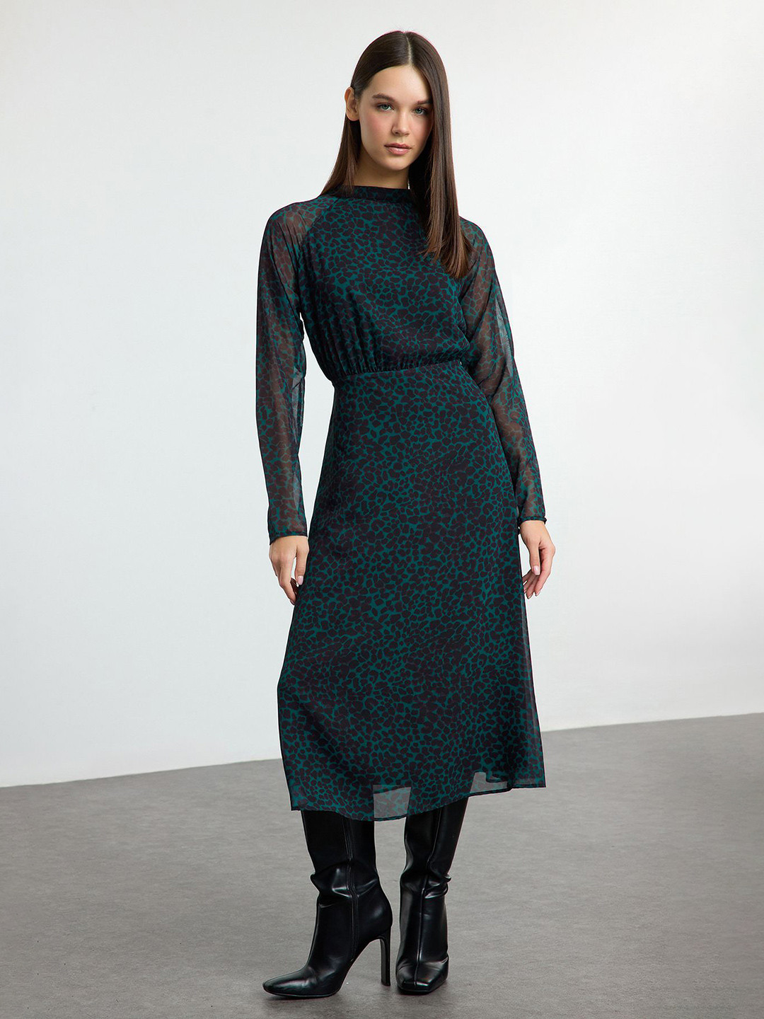Trendyol Print Cowl Neck Fit & Flare Midi Dress
