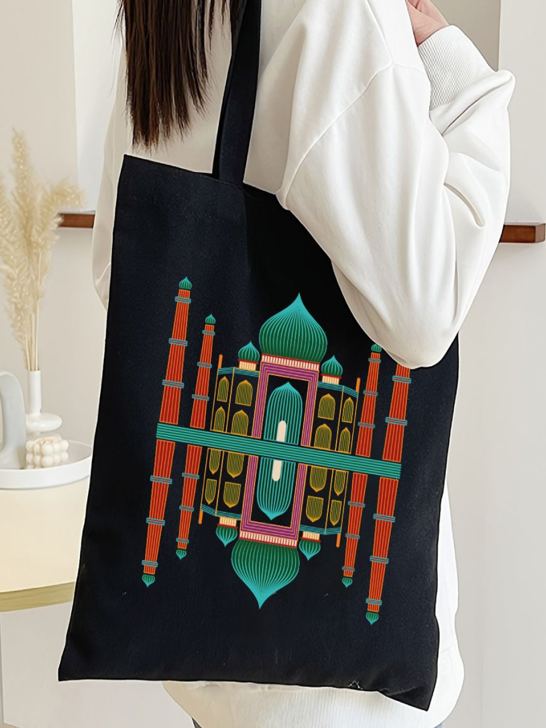 MAATIR DESIGNS Unisex Taj Mahal Graphic Printed Shopper Cotton Canvas Tote Bag