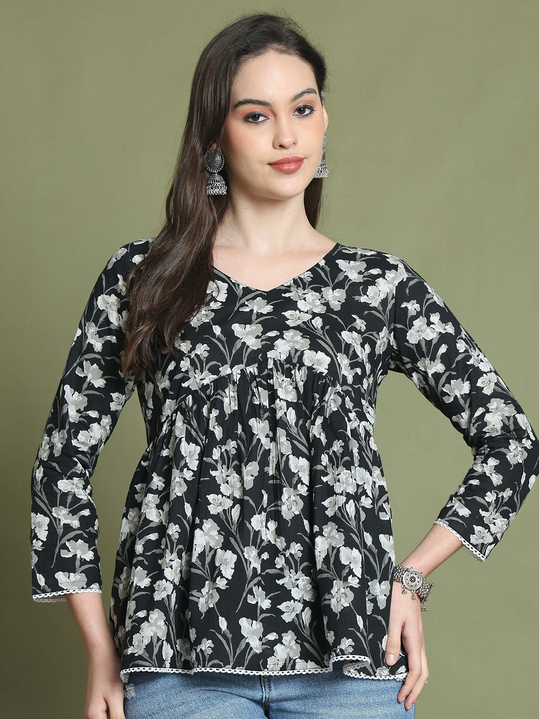 Roly Poly Women Floral Printed Pure Cotton Peplum Top