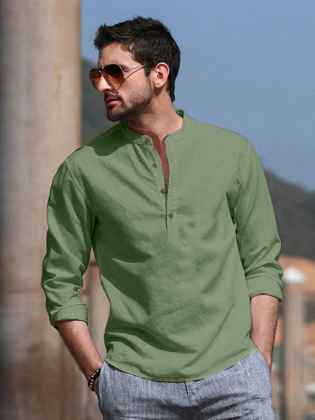 Anouk Green Band Collar Short Kurta