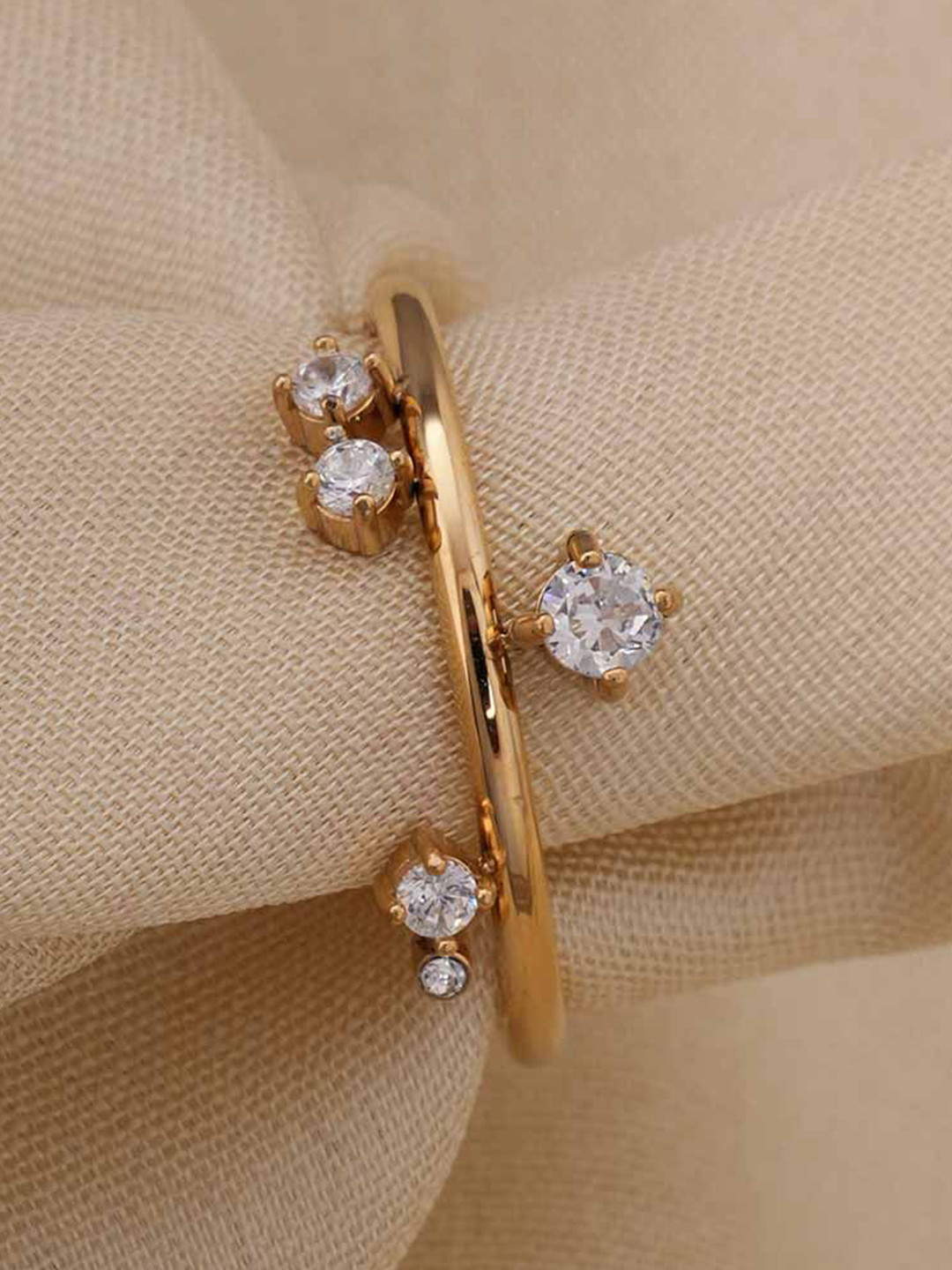 PALMONAS Gold-Plated Stainless Steel CZ-Studded Anti Tarnish Celestial Quintet Ring
