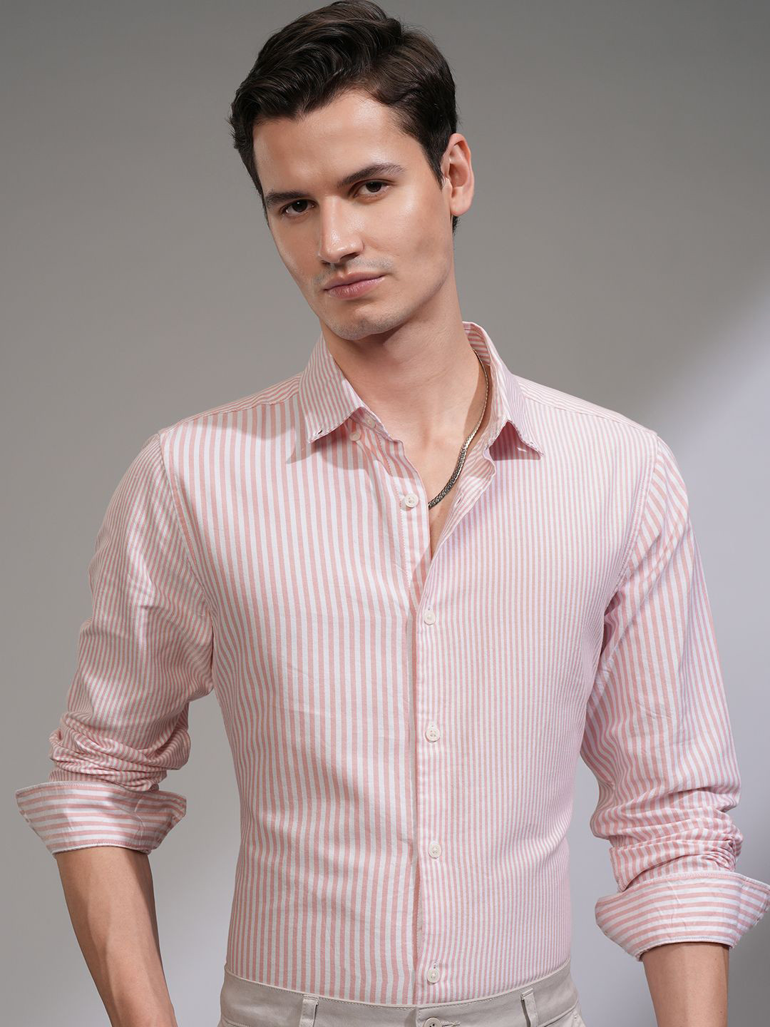 HIGHLANDER Men Pattern Block Button Down Collar Casual Slim Fit Shirt