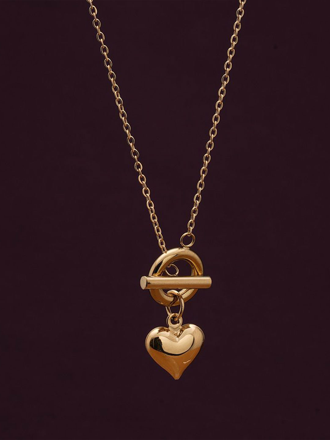 PALMONAS 18k Gold-Plated Ridge Heart T-Bar Stainless Steel Chain