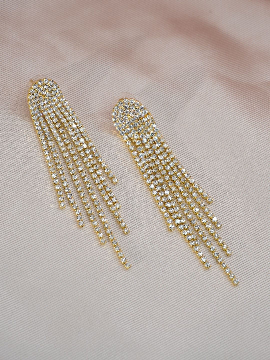 Niscka Rhodium-Plated Rimestone Studded Contemporary Drop Earrings