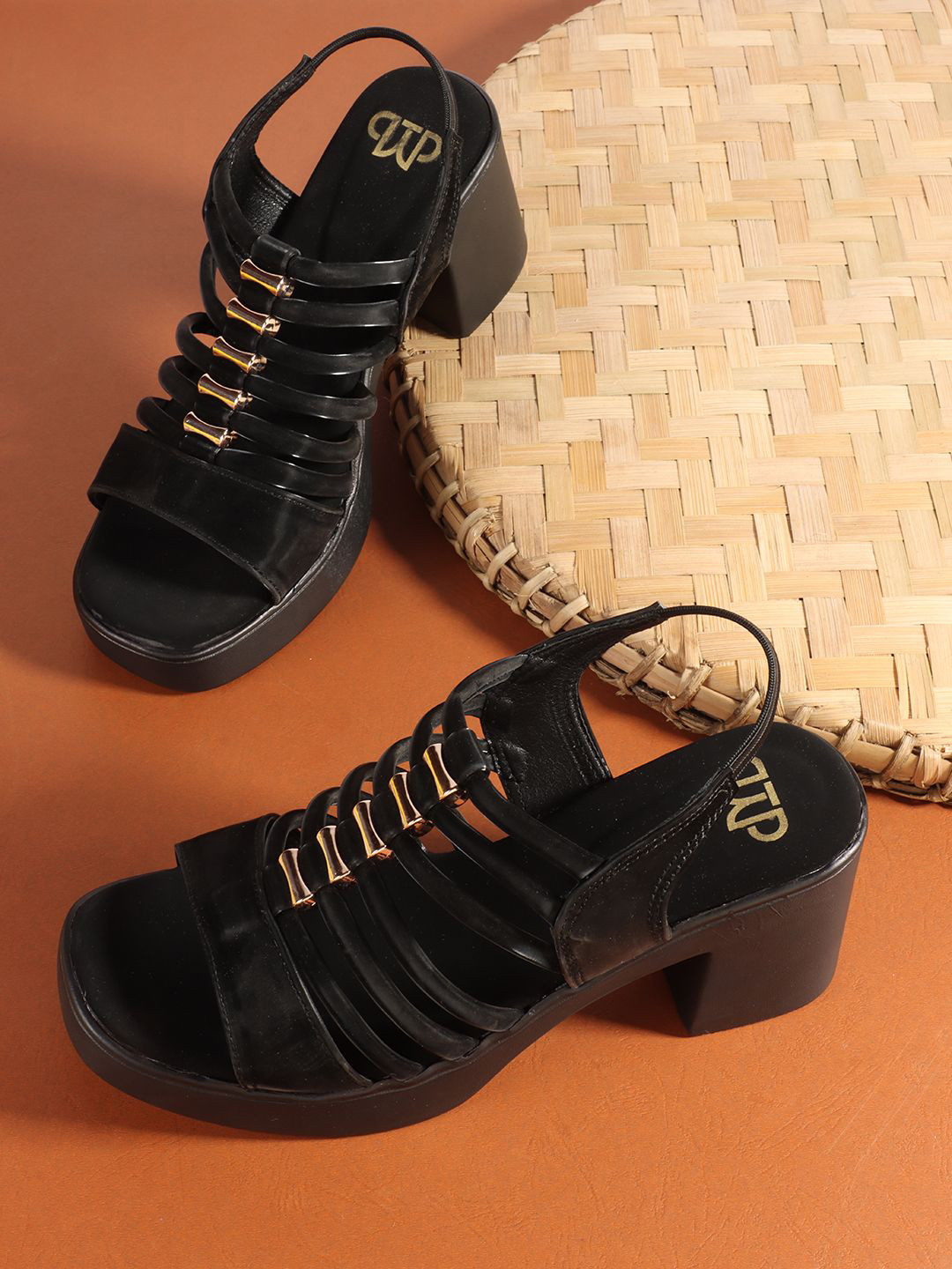 THE WHITE POLE Open Toe Block Heel Sandals