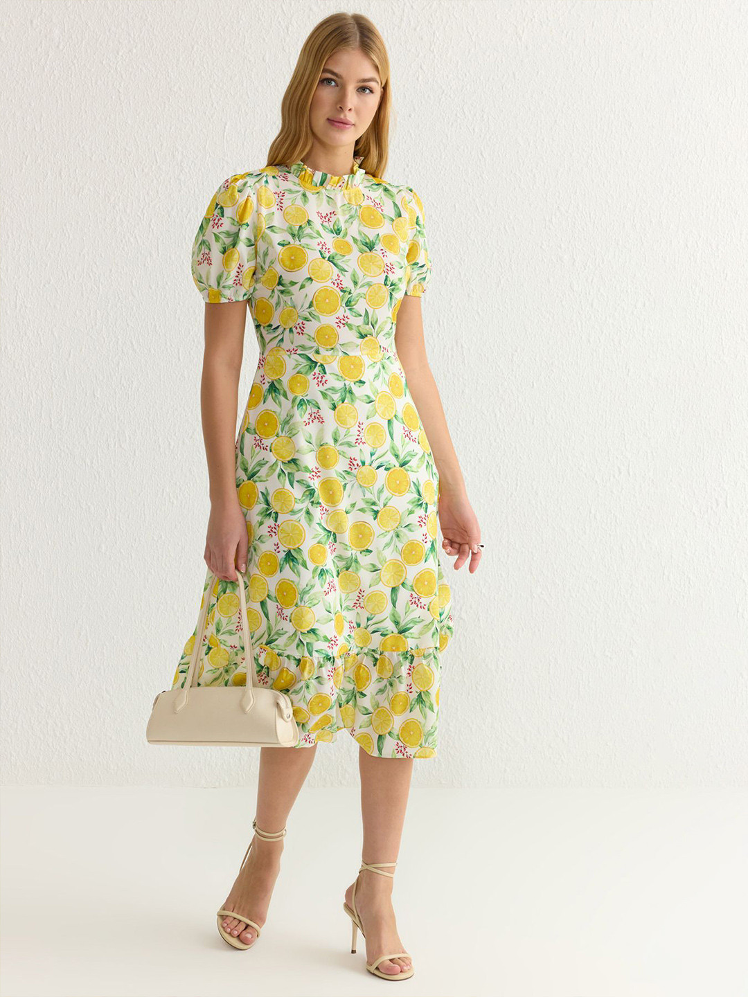 Trendyol Women High Neck Puff Sleeve A-Line Dress