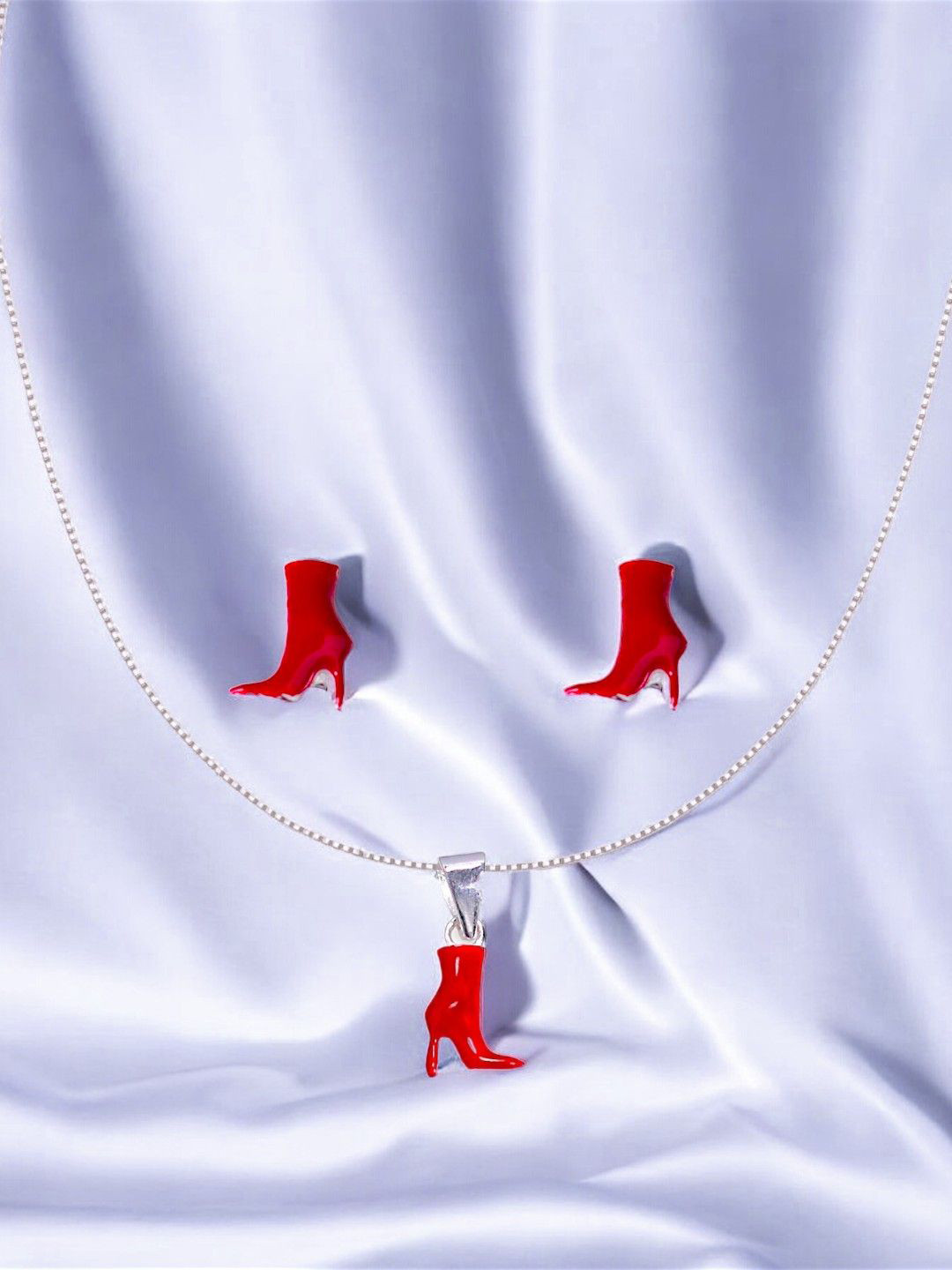 Taraash 925 Sterling Silver Chic Red Stilettos Enamel Jewellery Set