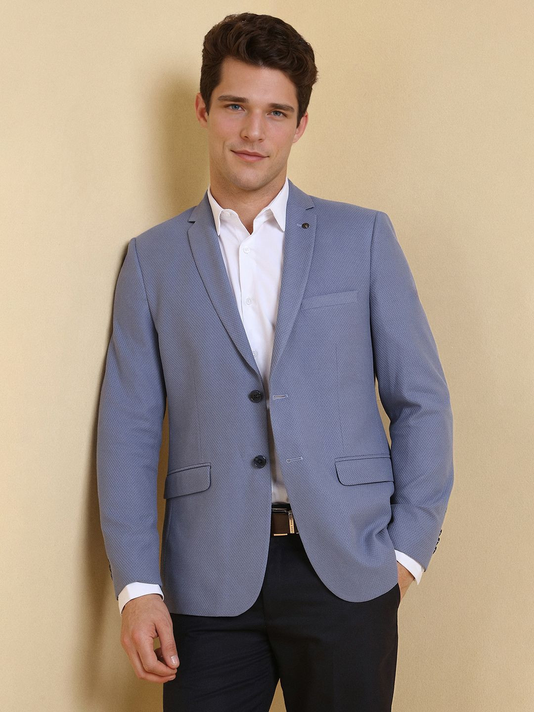 Allen Solly Checked Pure Cotton Single-Breasted Long Sleeves Formal Blazer