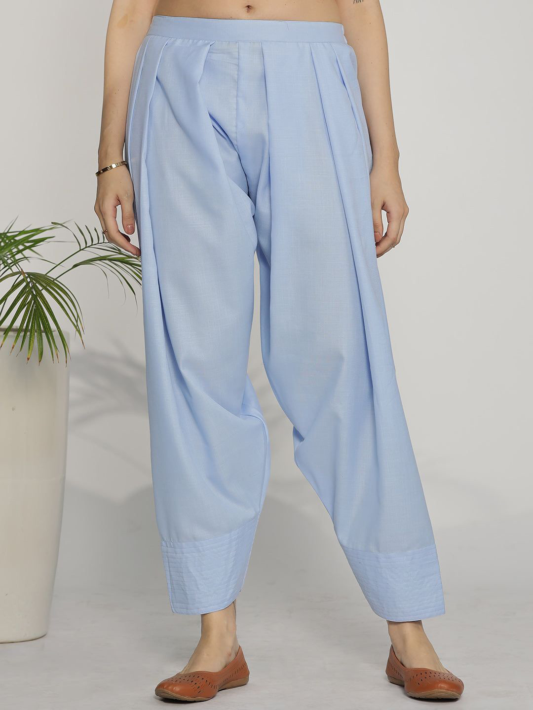 LetsDressUp Women Powder Blue Cotton Slub Farshi Salwar