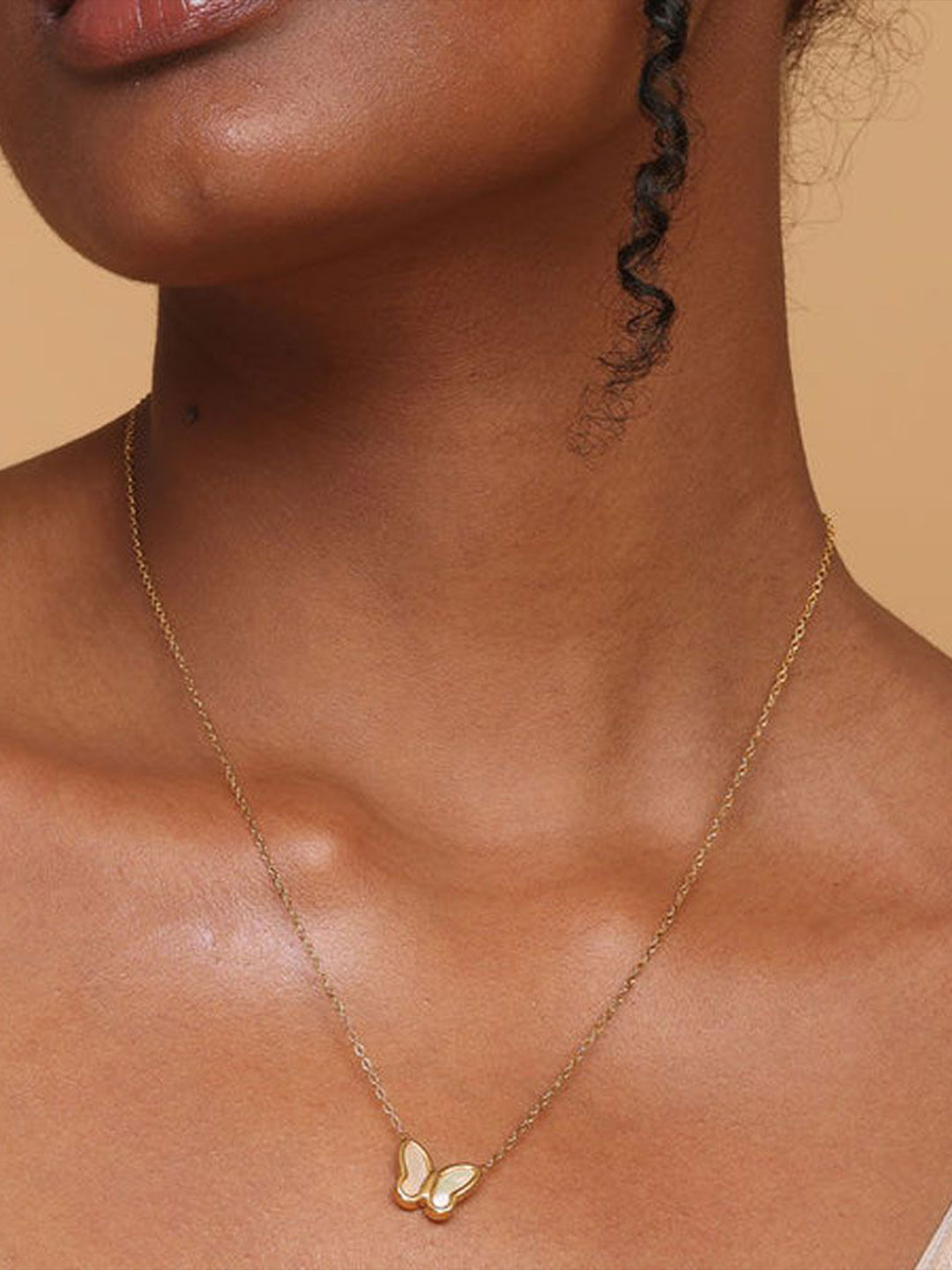 PALMONAS 18K Gold-Plated Stainless Steel Little Butterfly Minimal Chain