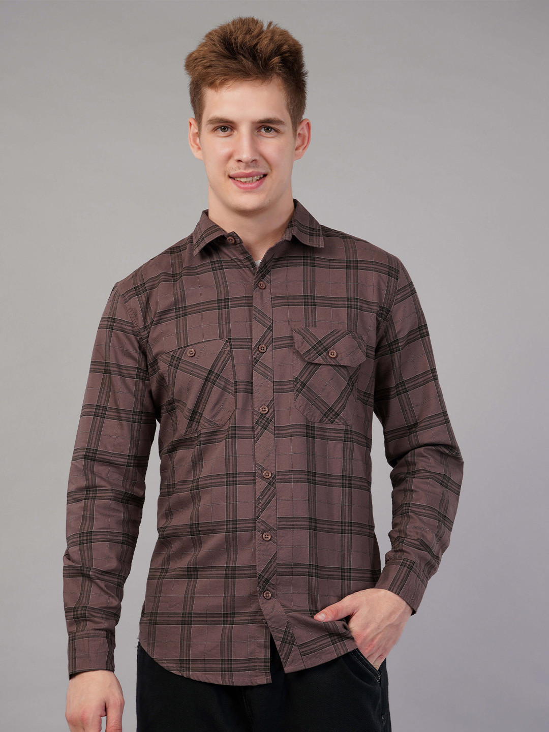 Binioz Men Classic Tartan Checks Opaque Checked Casual Shirt