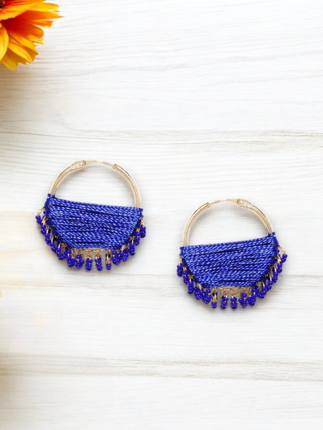 Sangria Blue And Gold-Plated Pearls Beaded Contemporary Hoop Earrings