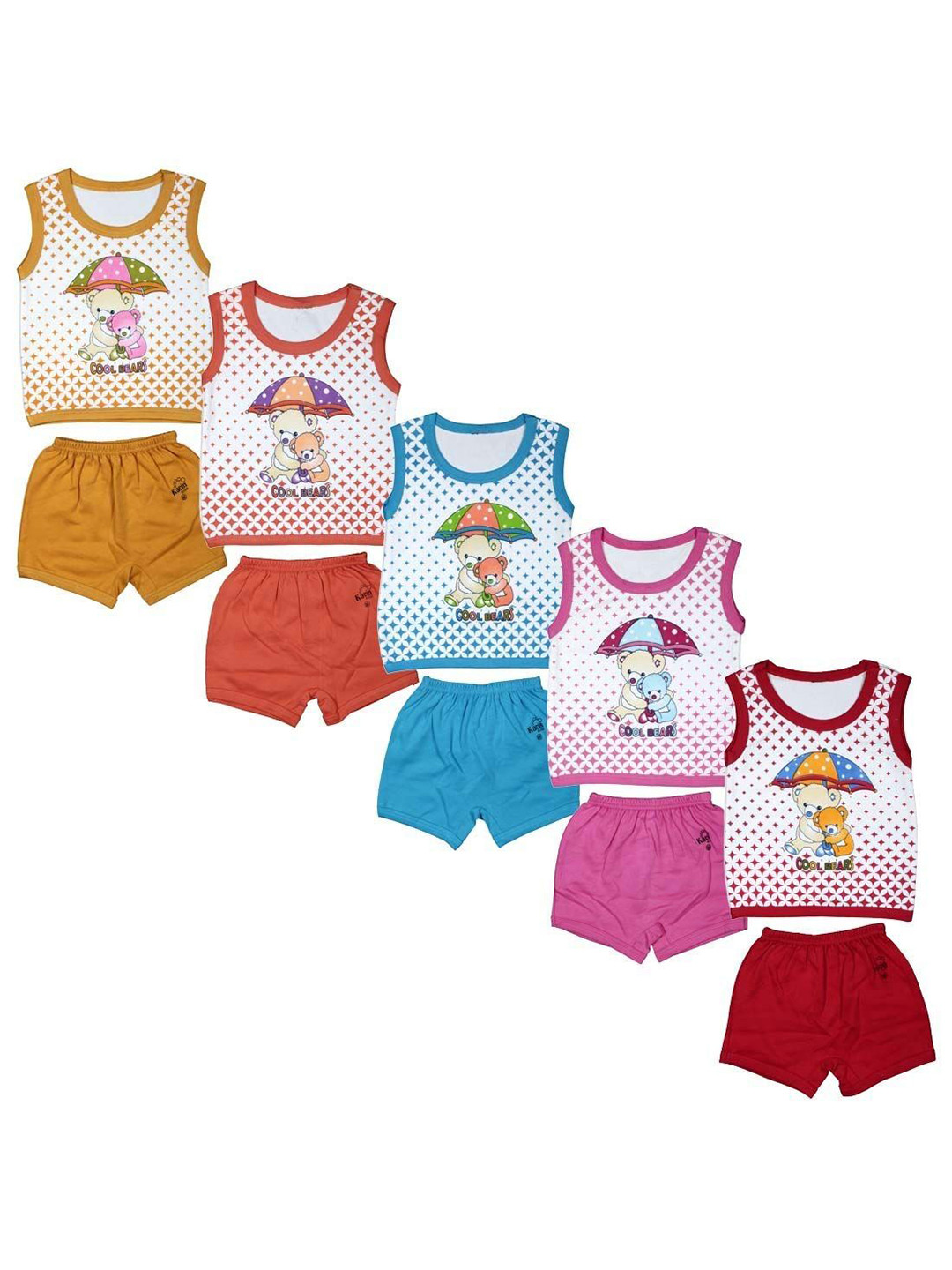 JUST TRY FASHION Kids Pack Of 5 Printed Pure Cotton T-Shirt With Shorts