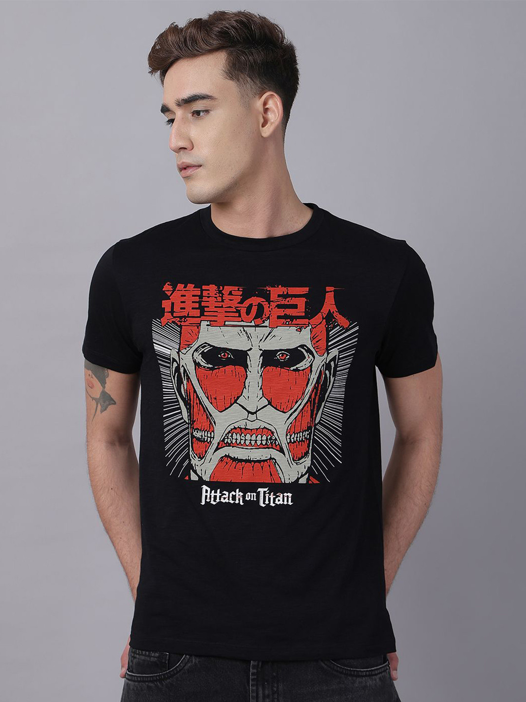Free Authority Mens Attack On Titan Anime Graphic Printed Regular Fit Cotton Tshirt
