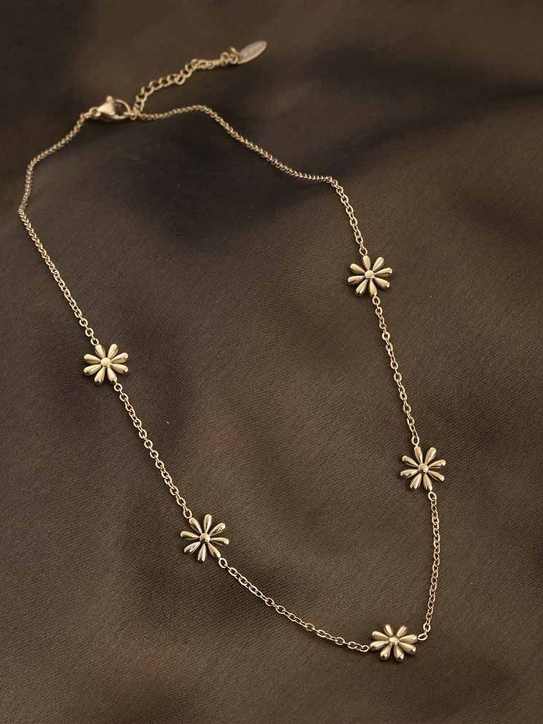 PALMONAS 18k Gold-Plated Daisy Flower Stainless Steel Chain