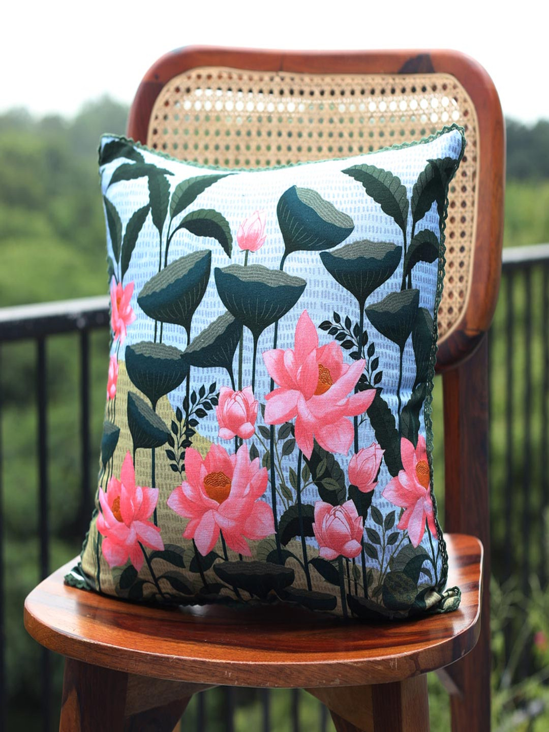 Abolee Homes Kamal White Floral Cotton 3 Piece Embroidered Square Cushion Covers -16x16In