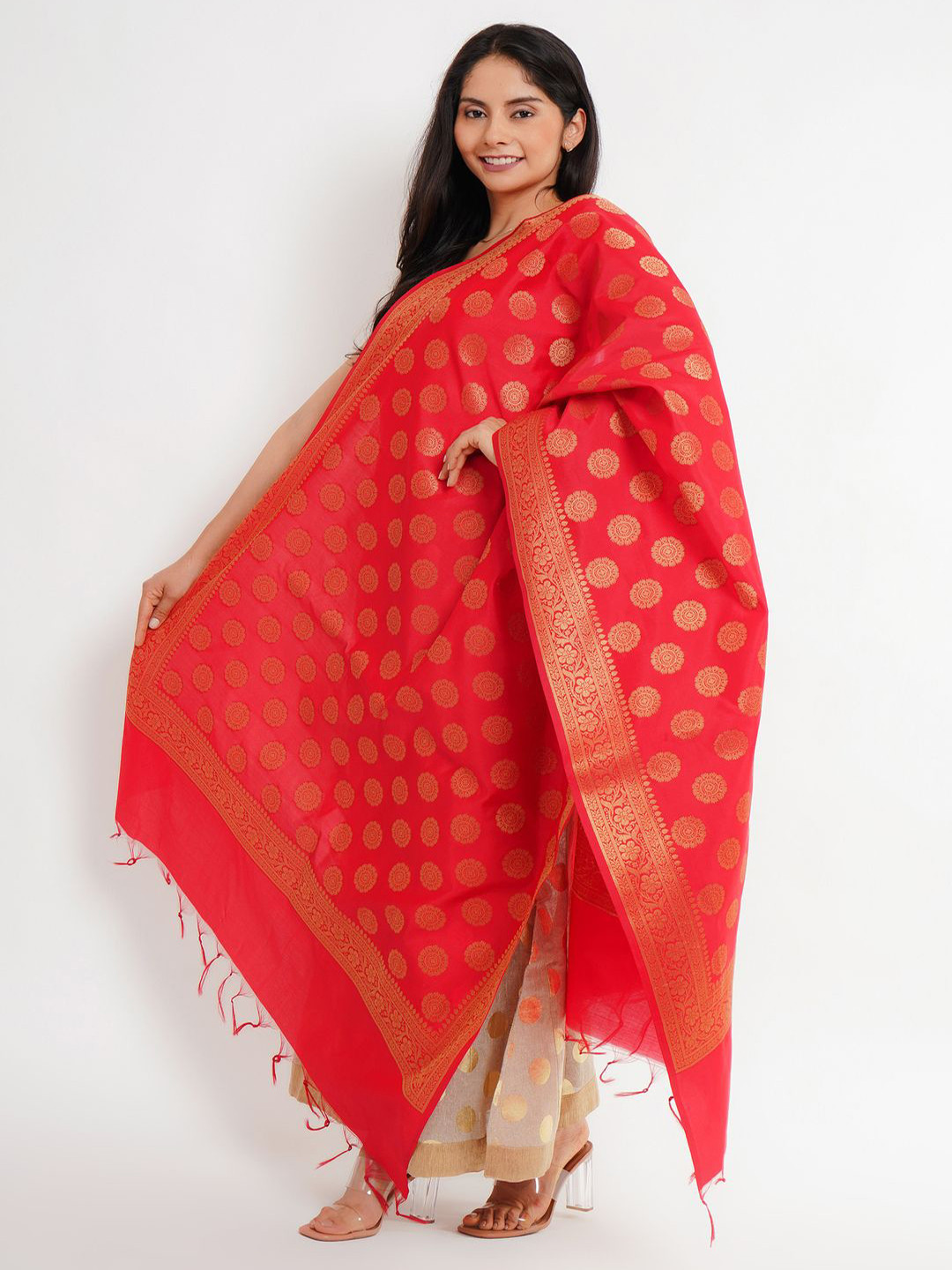 Karthav Fashion Floral Woven Design Banarasi Silk Dupatta With Zari