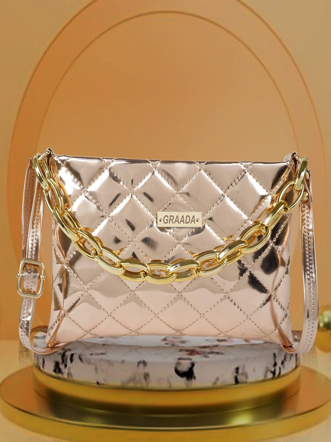 GRAADA Quilted Synthetic Leather Mini Structured Handheld Bag