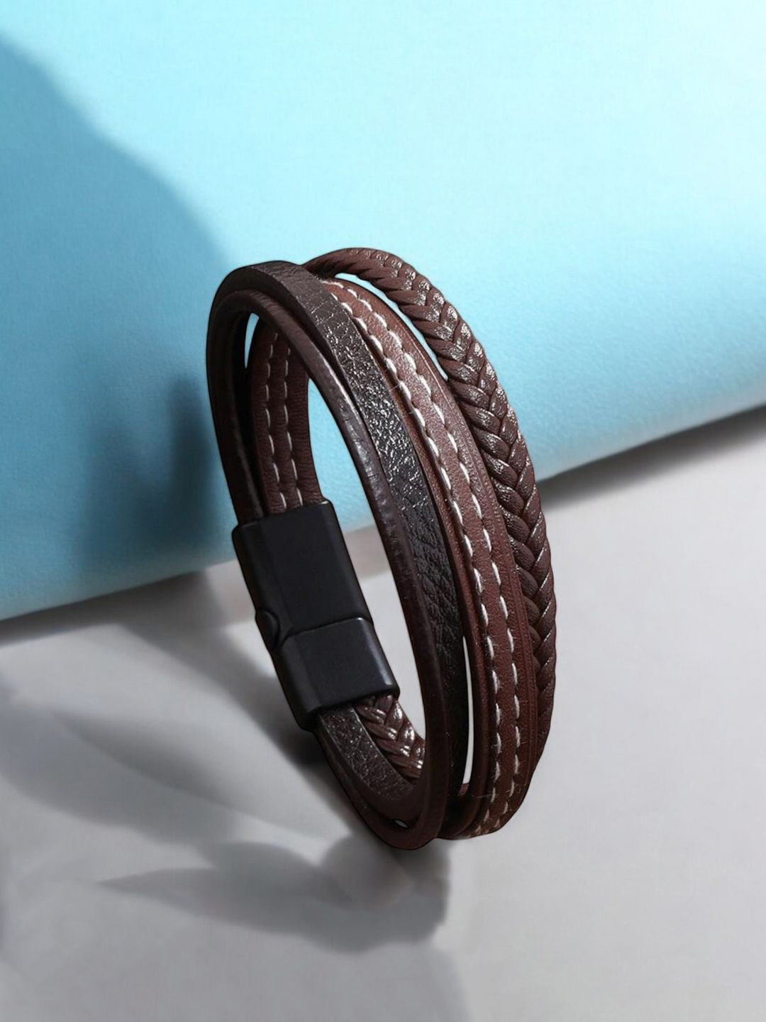 Designs & You Men Leather Multi Layered Wraparound Bracelet
