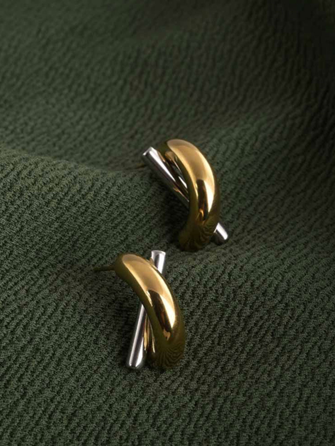 PALMONAS18KT Gold Plated Stainless Steel Contemporary Bi-metal Studs Earrings