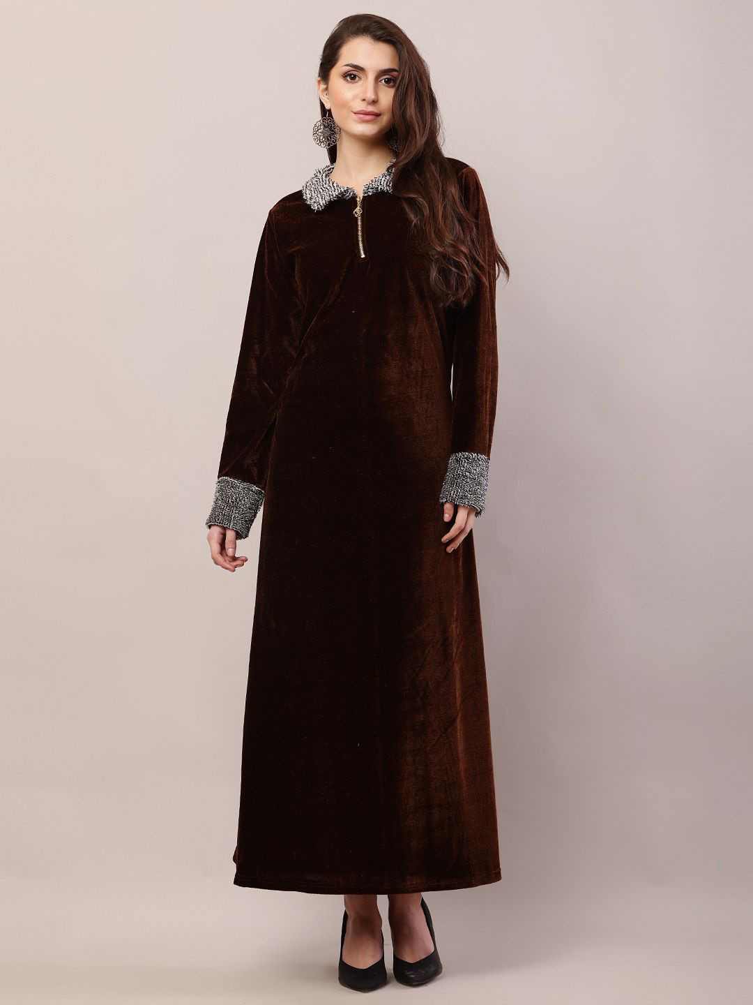 Raabta Fashion Velvet Maternity Maxi Dress