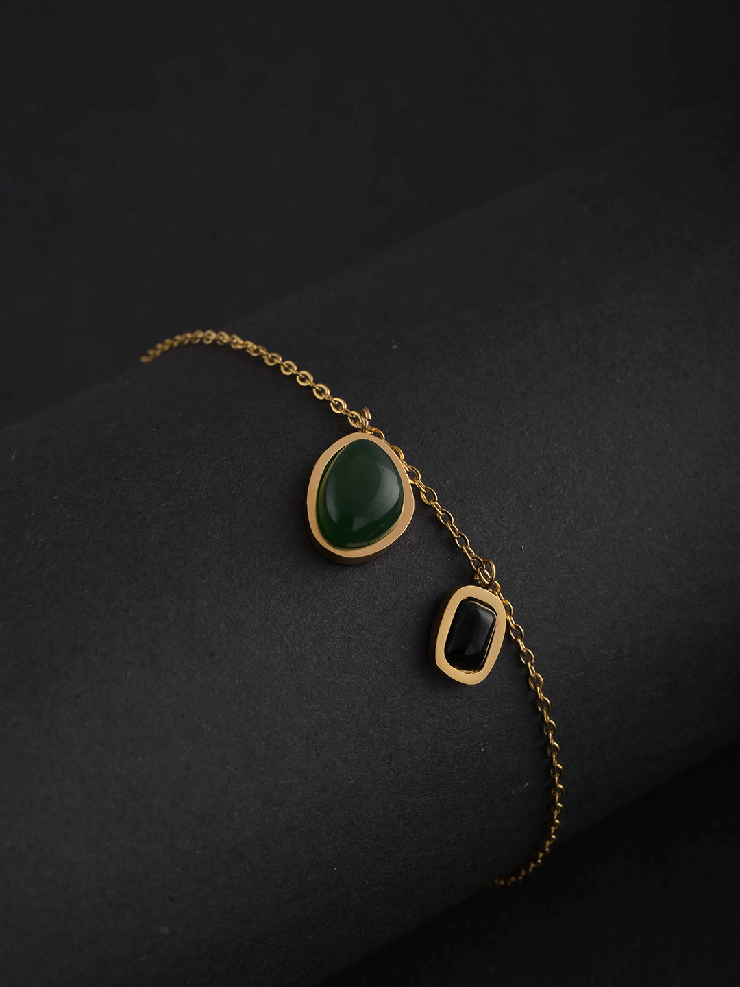 PALMONAS Gold-Plated Emerald Waterproof & Anti-Tarnish Stainless Steel Single Anklet