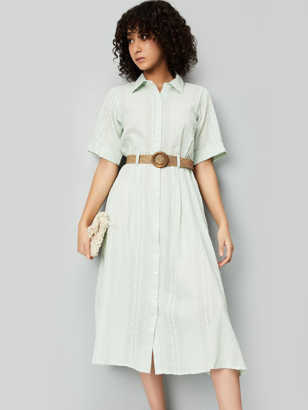 max Women Striped Cotton Shirt Midi Dress