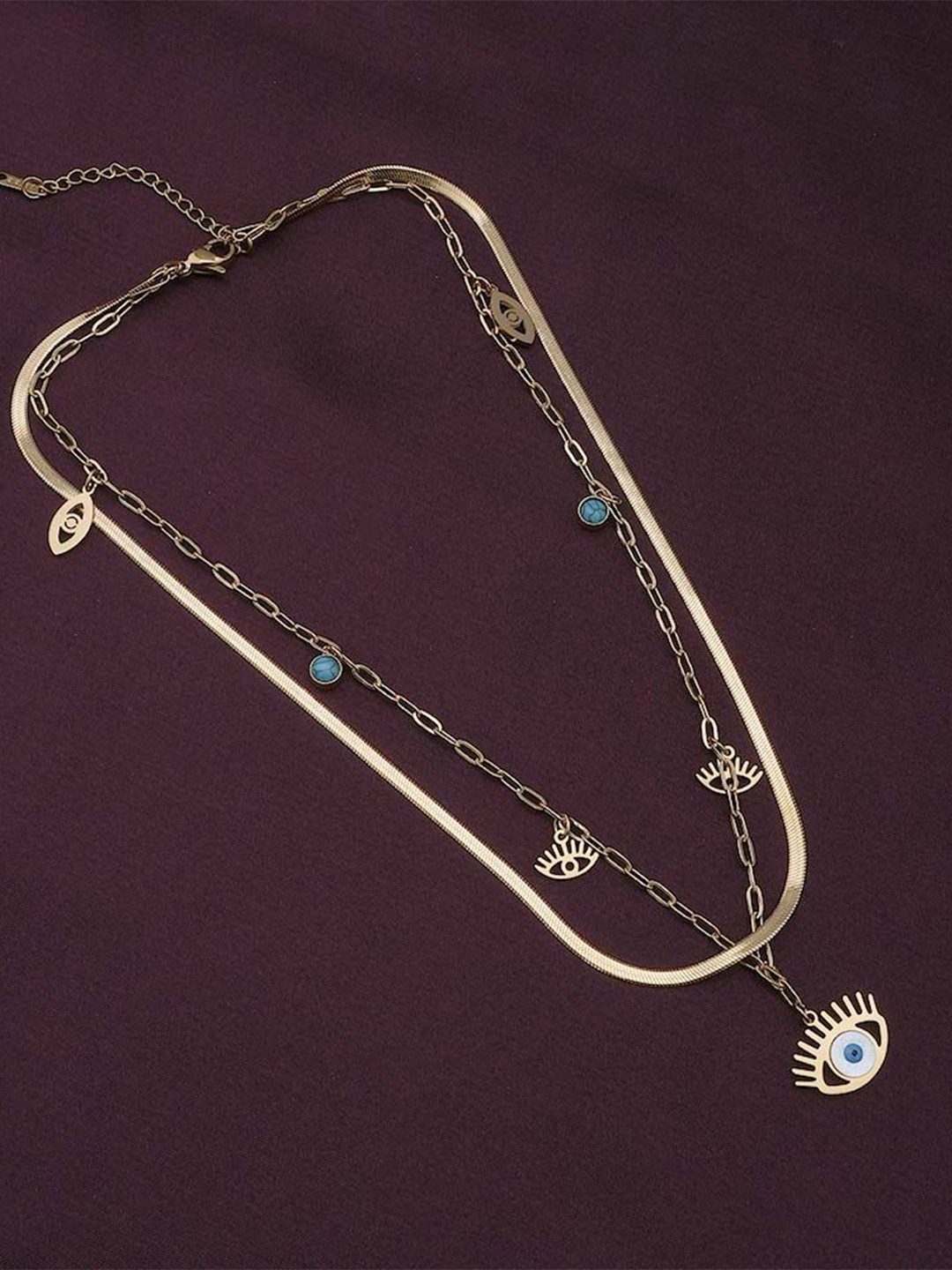 PALMONAS 18k Gold-Plated Evil-eye Cascade Layered Stainless Steel Chain