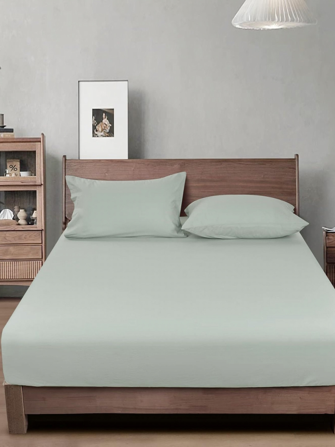THE little BIG STORE Solid Bedsheet001 Sea Green Microfiber Breathable 300 TC Fitted Double Fine Bedsheet with 2 Pillow Covers-283 x 307 inches