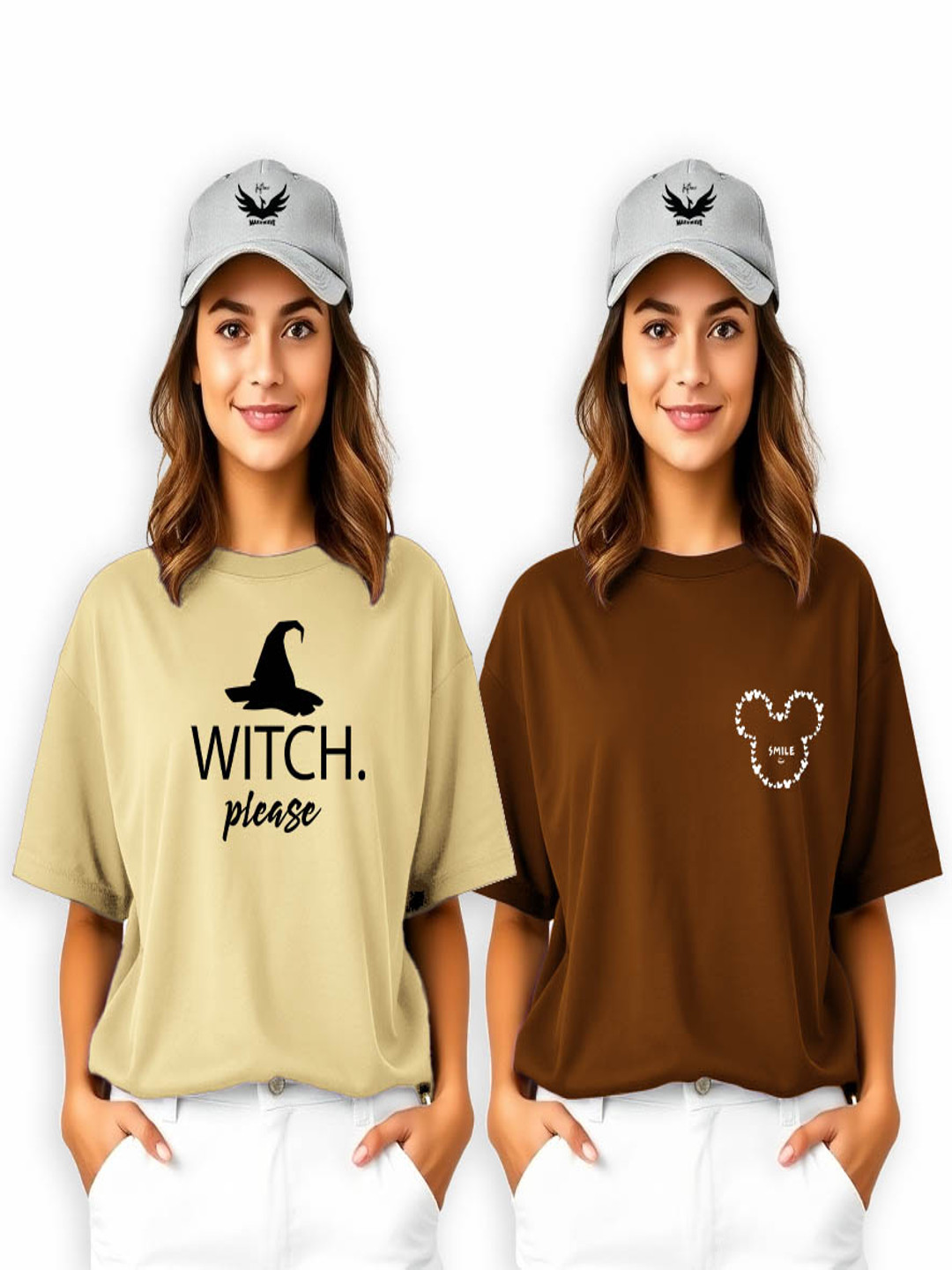 Infirax Women 2 Printed Drop-Shoulder Sleeves Applique T-shirt