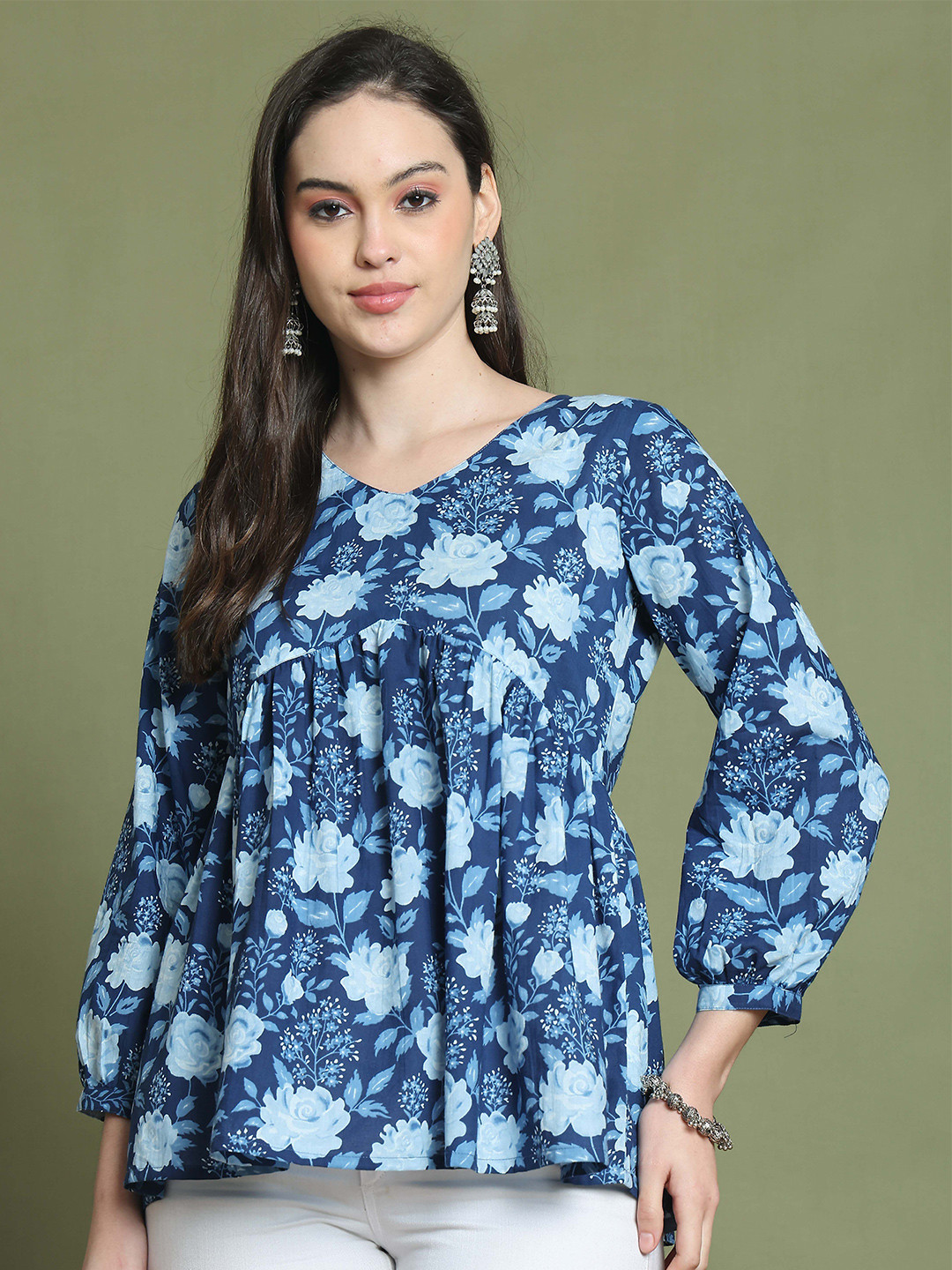 Roly Poly Women Floral Printed Cotton Peplum Top
