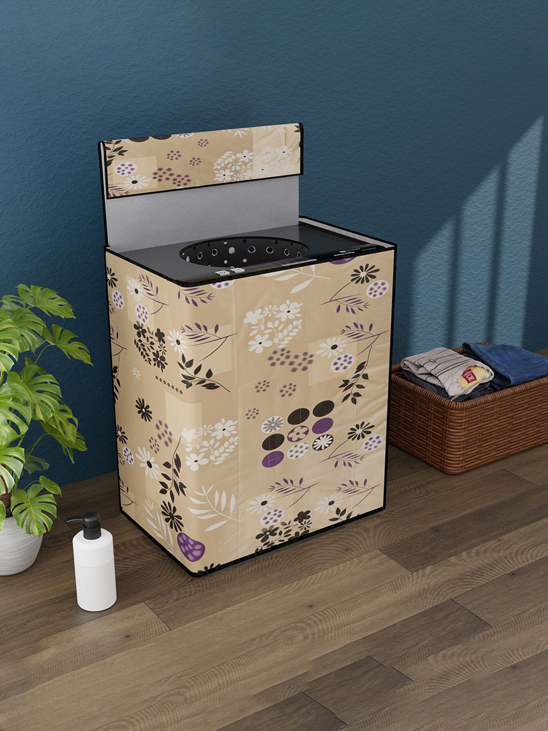 Kuber Industries Brown & White Printed  Automatic Top Load Washing Machine Cover