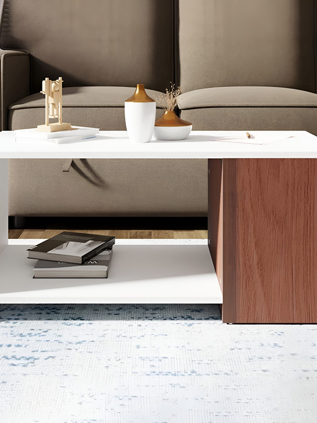 Royaloak Brown & White Abstract Shaped Coffee Table