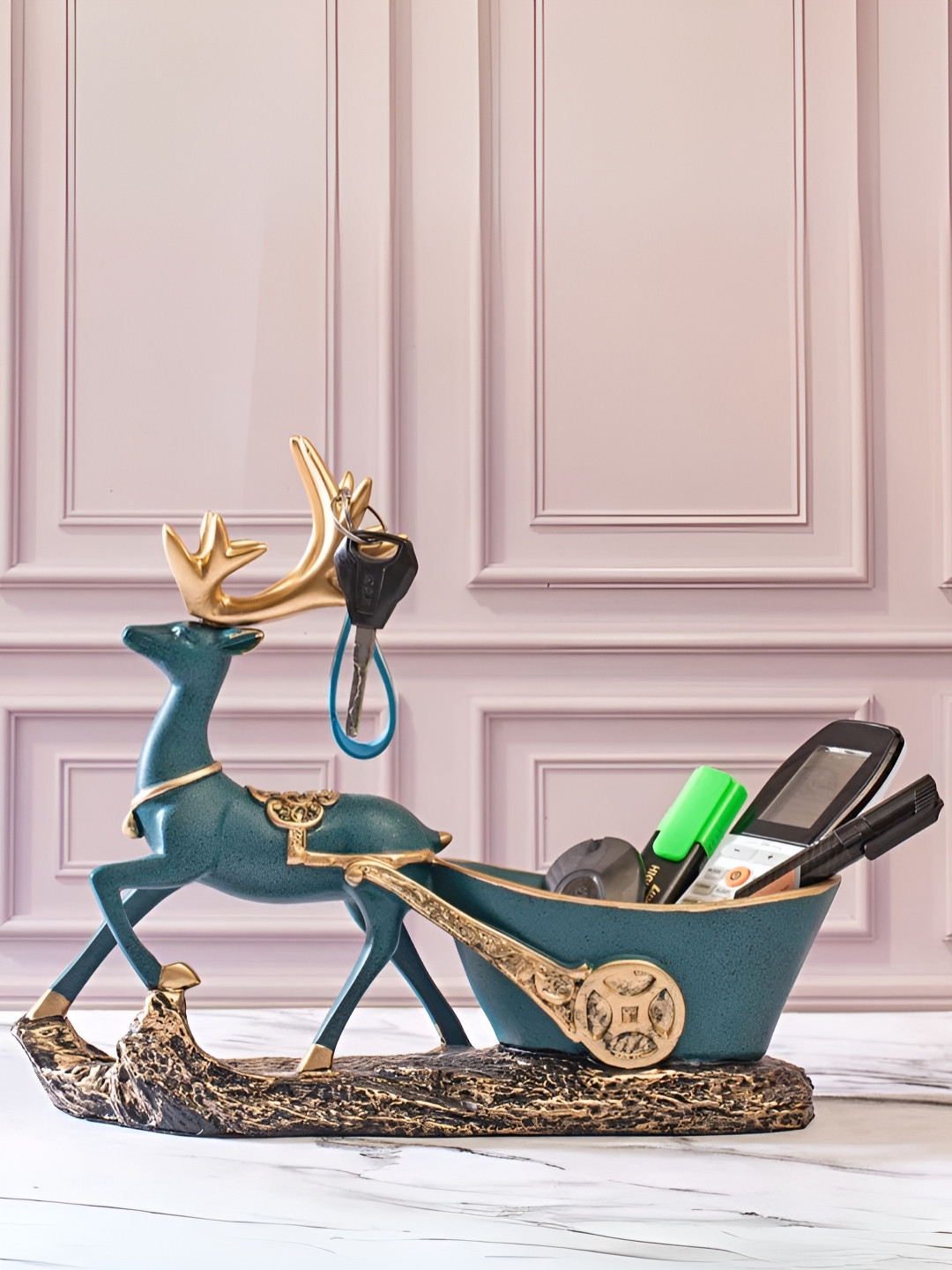 SMOKEY COCKTAIL Deer Blue Polyresin Matte Living Room Medium Showpiece - 3.5 Inches