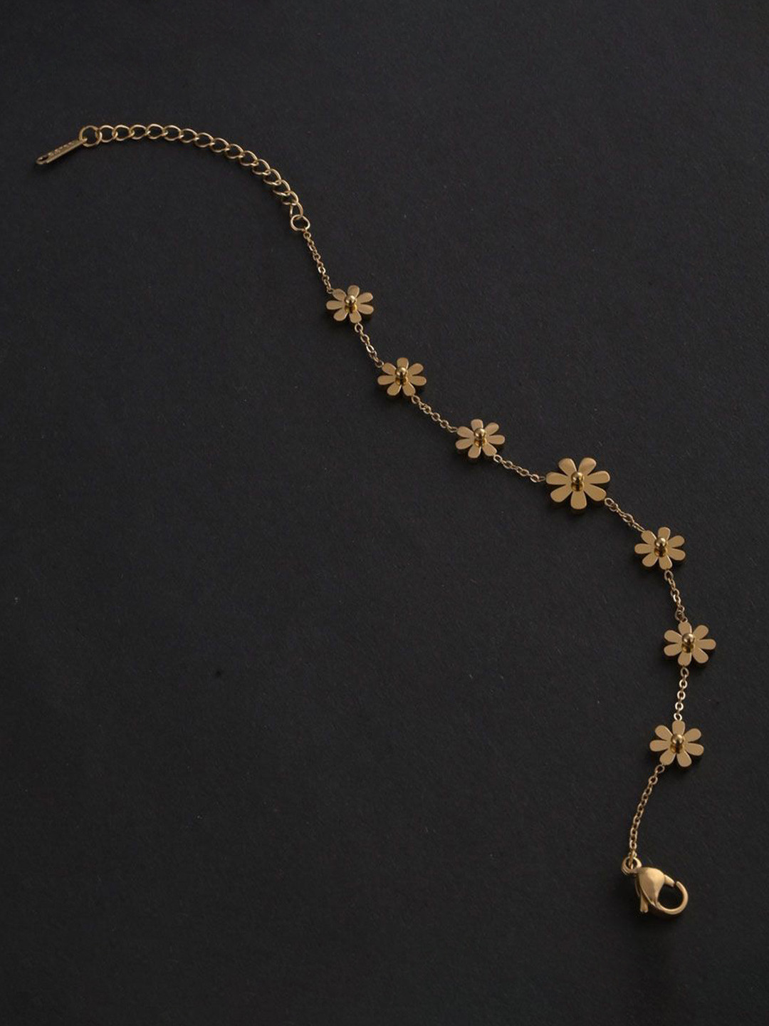 PALMONAS Gold-Plated Floral Waterproof & Anti-Tarnish Stainless Steel Single Anklet