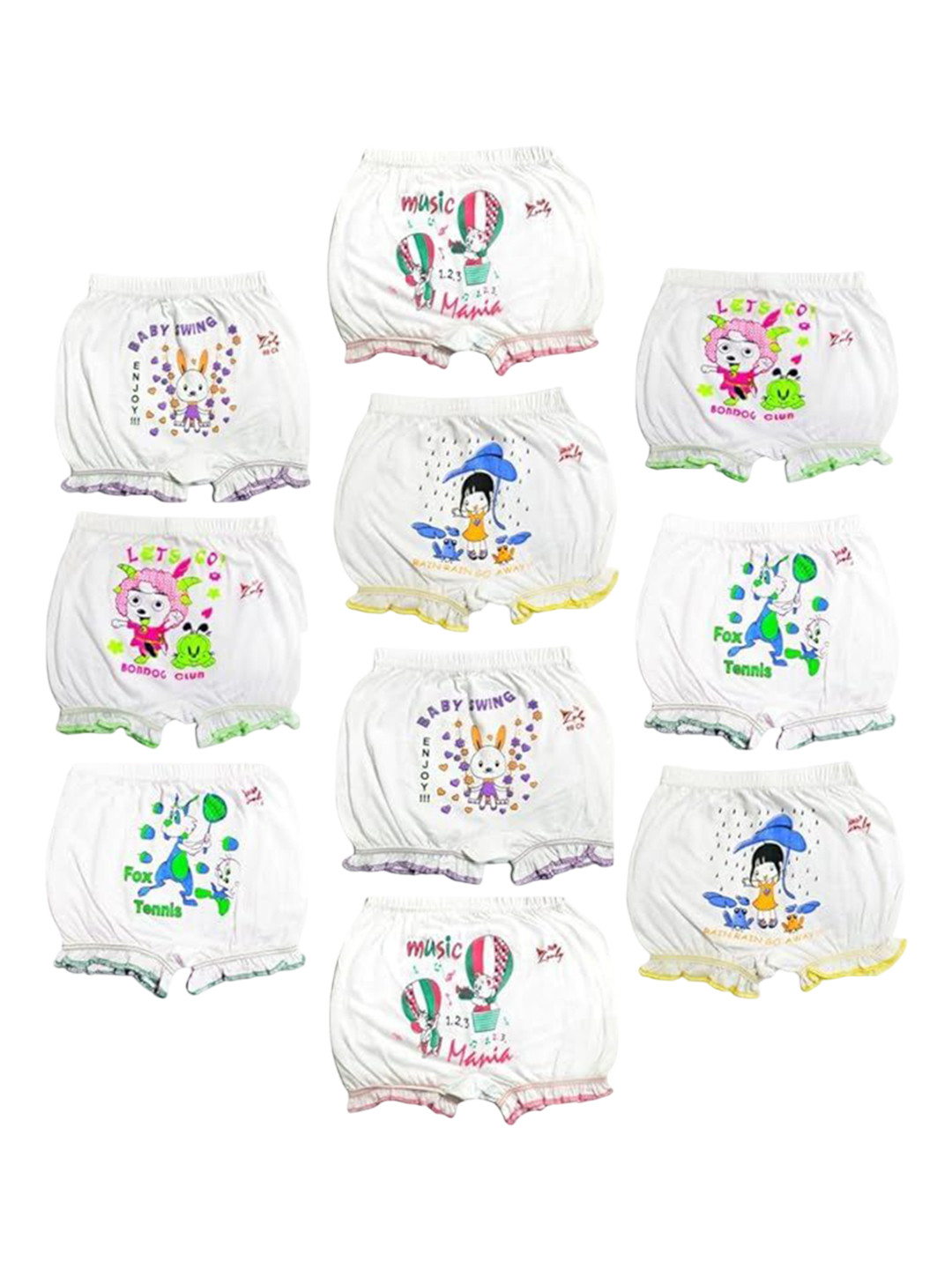 HAP Girls Pack Of 10 Printed High Rise Basic Briefs Kids Bloomer_WPP_Pk10