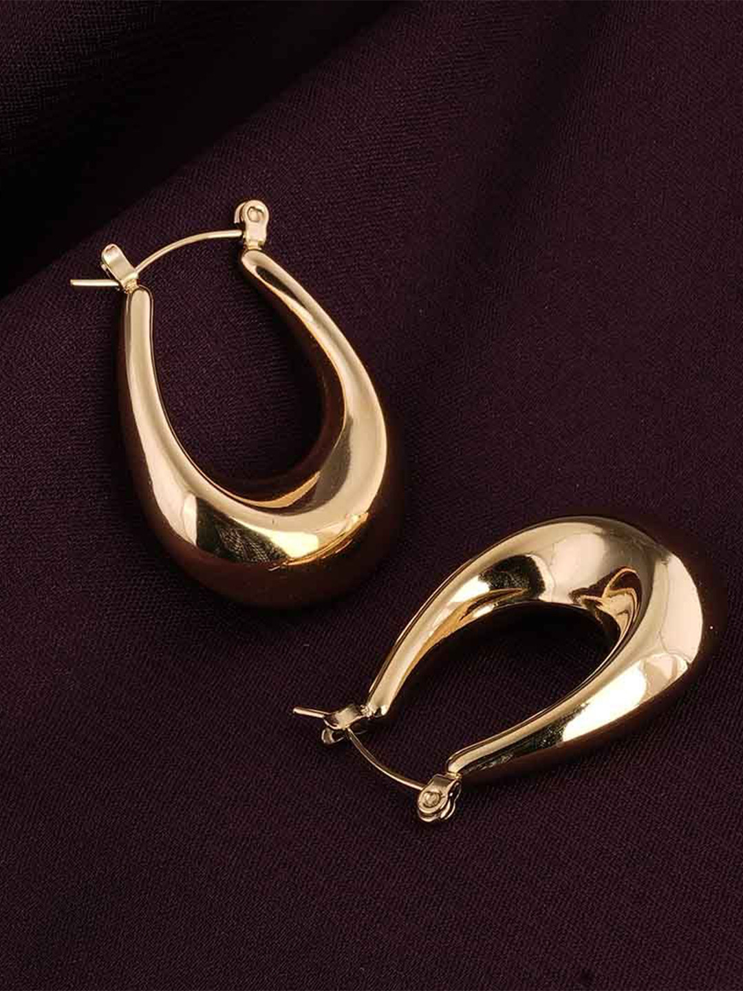 PALMONAS 18k Gold Plated U-shaped Chunky Stainless Steel Hoop Earrings